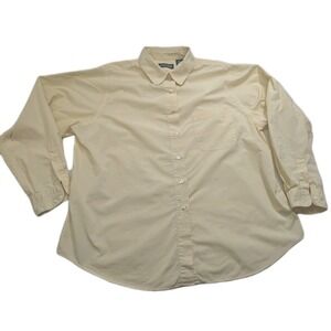 Lands End Womens 18W Yellow Button Down Shirt Long Sleeve Cotton Blend Pocket